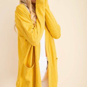 Mustard Knit Open Front Sweater Cardigan